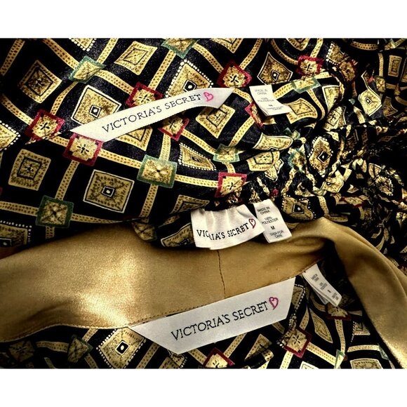 Victoria's Secret Vtg Black Gold Kimono Robe & Pajama Set Retro Old Time Glamour - Picture 11 of 11